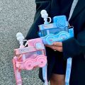 Vital Creations 1pc, Cute Cartoon Train Water Bottle with Straw and Strap Portable Drinking Cup for Summer Travel and Birthday Gifts. 