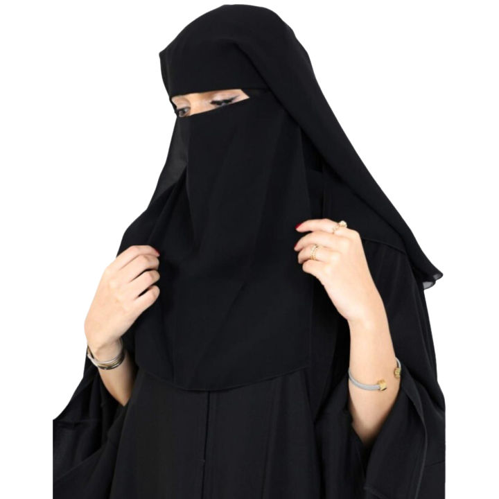 Saudi Arabic Soft Chiffon 3 Layer Niqab with Adjustable Side Elastic, 36 Inch Back Tail, Triple Layer Coverage for Women and Girls Modest Hijab for Arabic, Islamic, Dubai Style