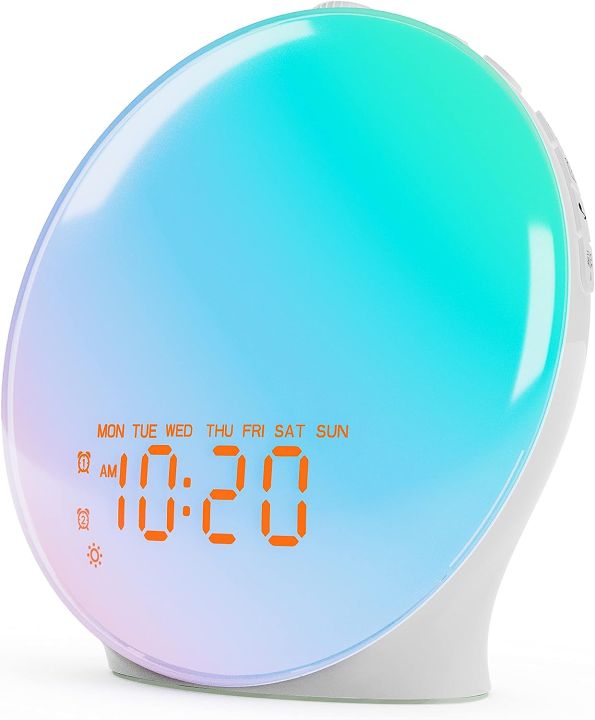 Foryond Wake Up Light Sunrise Alarm Clock for Kids, Heavy Sleepers, Upgraded Full Screen with Simulation, Sleep Aid, Dual Alarms, FM Radio, Nightlight, 14 Colors, 7 Sounds, Ideal Gift, White, (K8)
