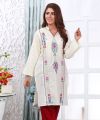 Off-white Lawn Stitched Embroidered Kurti For Girls and Women. 