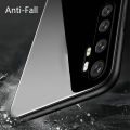 Biruiqu For Xiaomi Mi Note 10 Lite Shockproof Tempered Glass Back Soft Silicone Edge Black Case Cover Casing. 