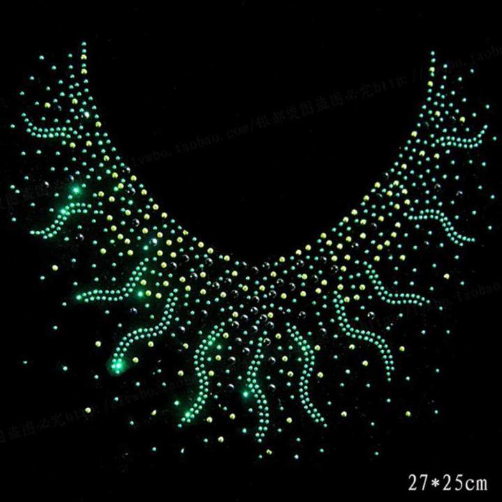 Iron on Rhinestone Patterns Decorative Applique Patch for Clothes DIY Green