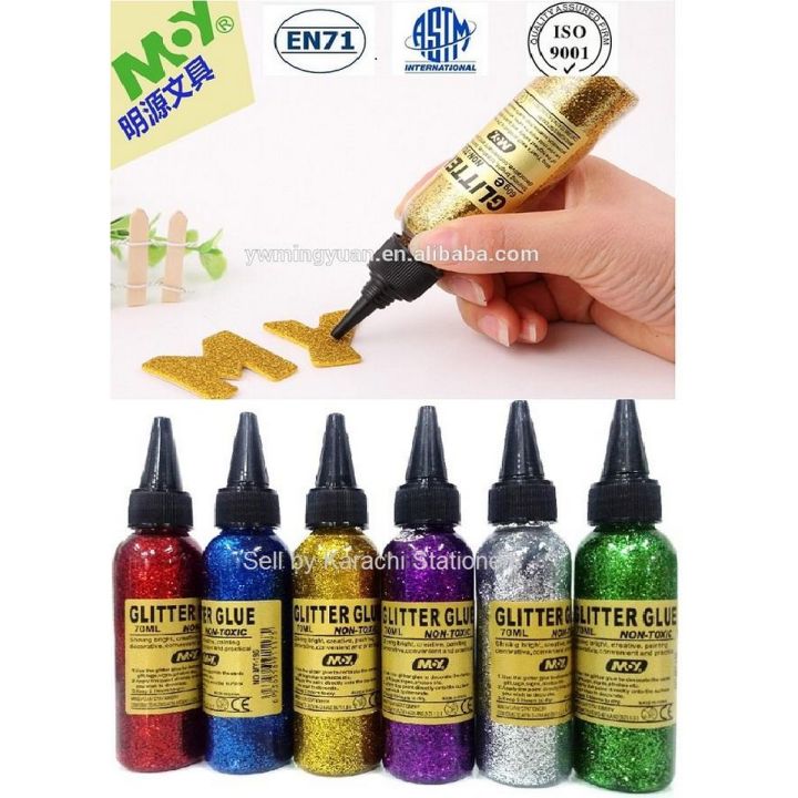 6 bottles 3D Glitter Glue 70grams in each Handcraft glitter powder Kids paint glitter glue