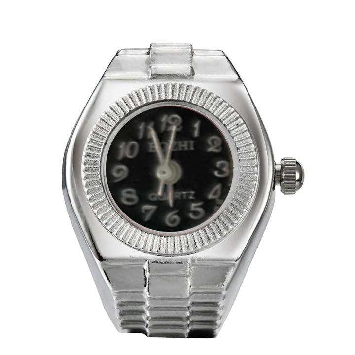 Finger Ring Watch Shape Stretchy Unisex Pointer Round Dial Quartz Watch Ring for Cocktail Party