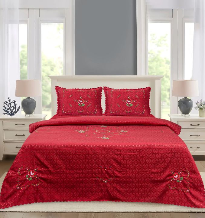 Mahogany Silk Embroidered Bed Sheet Set