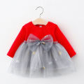 Autumn New Girl Dress Long Sleeve Round Neck Mesh Cute Big Bow Princess Dress Suitable for 9 Months-3 Years Old Baby. 