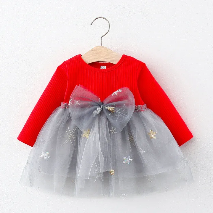 Autumn%20New%20Girl%20Dress%20Long%20Sleeve%20Round%20Neck%20Mesh%20Cute%20Big%20Bow%20Princess%20Dress%20Suitable%20for%209%20Months-3%20Years%20Old%20Baby%20-%20Image%202