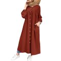 2025 autumn Muslim long sleeved plus size women's round neck pocket commuting casual robe shirt dress long. 