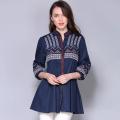 Navy Blue Embroidery Kurti For Women. 