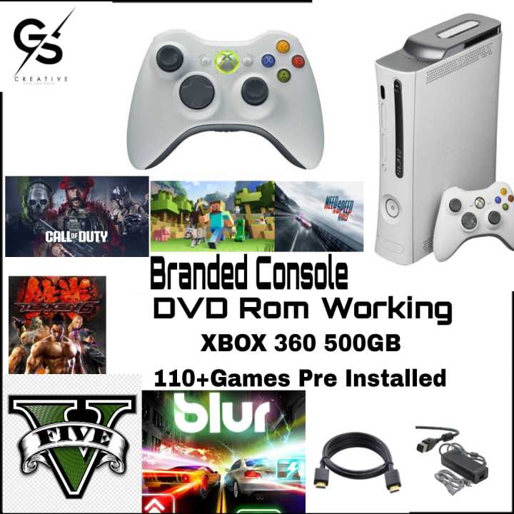 XBOX 360 500GB HARD DISK FILLED WITH 110+GAMES WITH WIRELESS CONTROLLER POWER CABLE POWER SUPLY HDMI