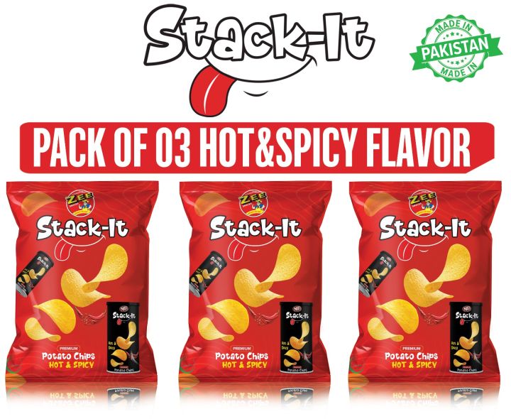 Stack-it Potato Chips Hot and Spicy (PACK OF 03) | ZEE SNACKS - MD FOOD INDUSTRIES