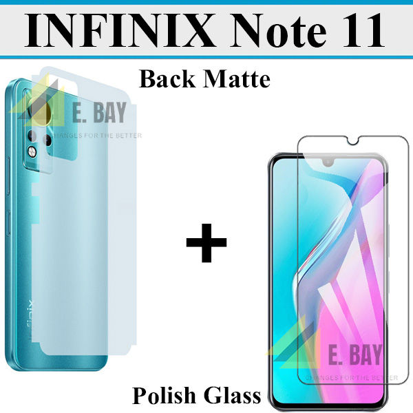 Infinix Note 11 Polish Glass Screen Protector + Back Matte Protector Fiber Carbon Soft Skin Sheet For Infinix Note 11