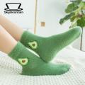 Skymountain Winter Socks Candy Color Fashion Avocado Cherry Eggplant Pattern Floor Sleeping Socks. 