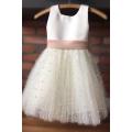 Cute Toddler White & Ivory Flower Girl Dress with Bowknot – Elegant Kids Party & Wedding Dress (Net & Silk) Newborn to 8 Years. 