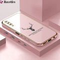 Jizetin (Free Lanyard) for Samsung A7 2018 Back Cover Antlers Luxury 6D Plating Case Side Pattern Soft Silicone Square Phone Cases. 