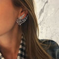 1Pc Vintage Fan Shape Rhinestone Asymmetric Earrings Ear Jacket Women Jewelry. 