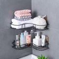 Self-Adhesive Corner Metal Rack for Bathroom Storage Shelves, Bathroom Storage Rack Corner, Bathroom Corner Shelf Organizer Storage, Bathroom Shelf/Shelves Corner, Pack Of 1 - Black. 