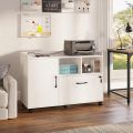 File Cabinet Filing Cabinet with Locking Drawer, Printer Stand with Open Storage Shelf with Wheels, for Letter/Legal/A4 Size Files, White And Black. 