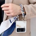 HOCE Fashion Phone Case For Samsung Galaxy Z Flip 4 Flip 3 With Hand Holder Silk Chain Cases For Z Flip4 Flip3 Lovely Spring Color Cover. 