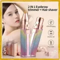 2-in-1 Eyebrow Trimmer for Women - Facial Hair Remover Machine For Women - Face,Upper Lips,Cheek, Chin and Nose Hair Remover, USB RECHARGEABLE Epilator With Ring Light (Pink). 