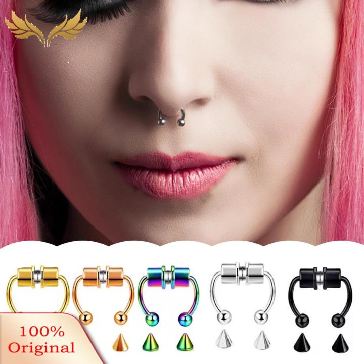 SuperRide 5pcs False Nose Ring False Magnetic Horseshoe Shape Non Piercing Nose Ring Hoop Daraz.pk