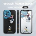 Jizetin for Samsung Galaxy A12 / M12 / A12 5G Case Creative Cartoon Astronaut Orbiting the Earth Side Design Phone Cover Square Edge Pattern Liquid Silicone Phone Cases. 