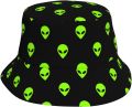 Alien Cool Black Green Print Bucket Hat Fisherman Fishing Sun Cap for Adult Women Men Girl Boy Unisex. 