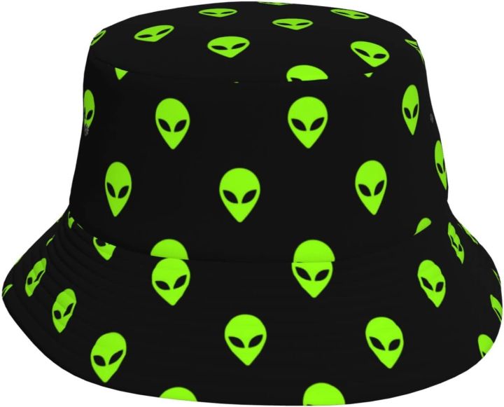 Alien Cool Black Green Print Bucket Hat Fisherman Fishing Sun Cap for Adult Women Men Girl Boy Unisex