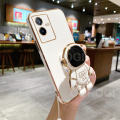 For Vivo Y22 Back Cover with Lanyard + Cartoon Astronaut Folding Stand Luxury 6D Plating Frame Shiny Cases Soft Silicone Square Protective Mobile Phone Case. 