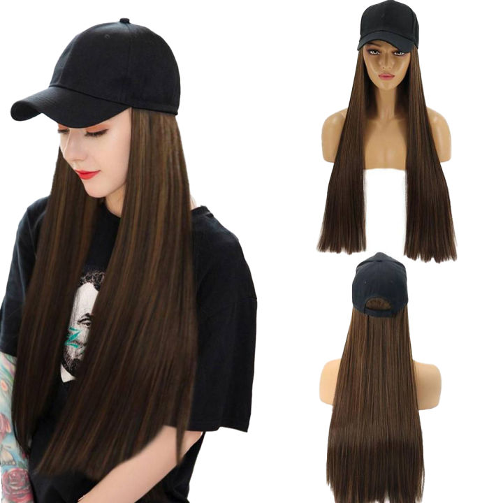 Straight Wig Cap 30 inch  Hair Baseball Cap Ball Caps Casual Hat  Wig