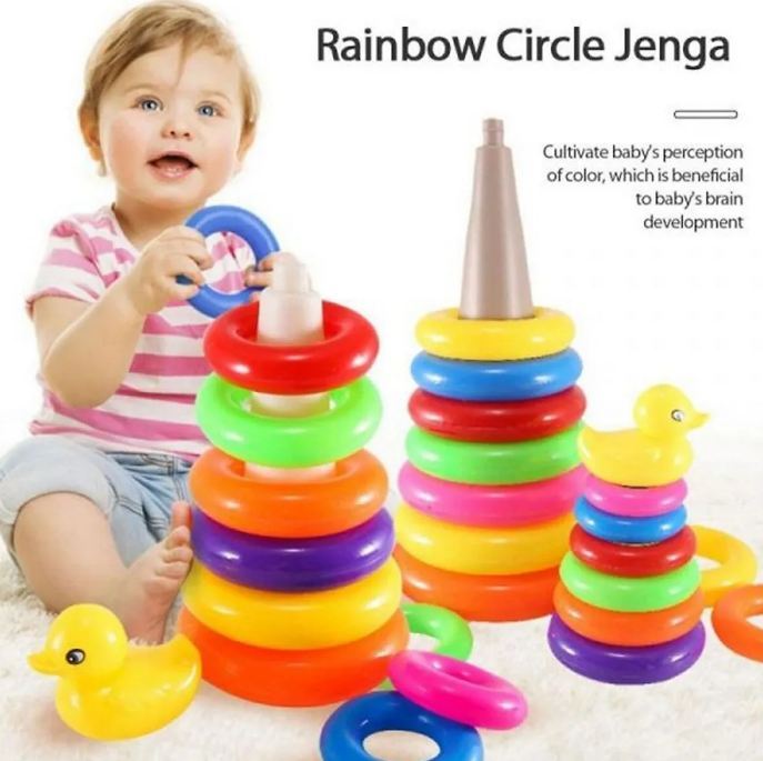 Plastic Rainbow Stacking Ring Toys for Kids, Baby Rings Toys 9 Pics Set