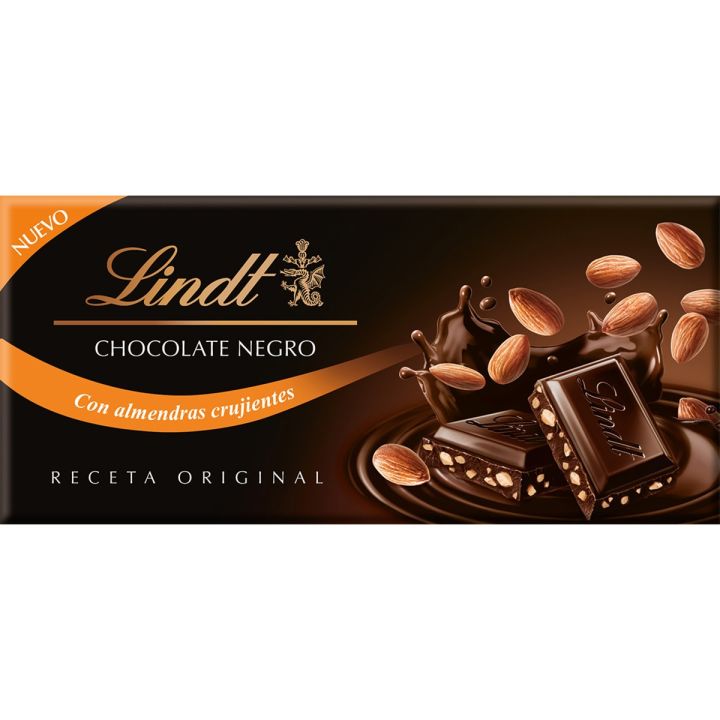 LINDT Receta Original chocolate negro con almendras crujientes tableta 100 g