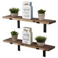 Decorative Rustic Shelves Rustic Hanging Rack Floating Metal Wood Wall Mounted Shelf with L Brackets Set of 2 For Storage. 