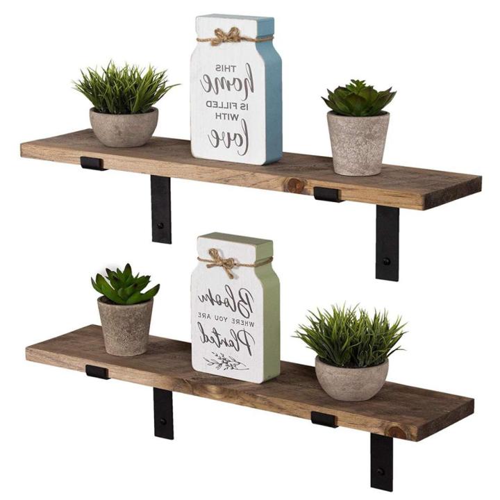 Decorative Rustic Shelves Rustic Hanging Rack Floating Metal Wood Wall Mounted Shelf with L Brackets Set of 2 For Storage