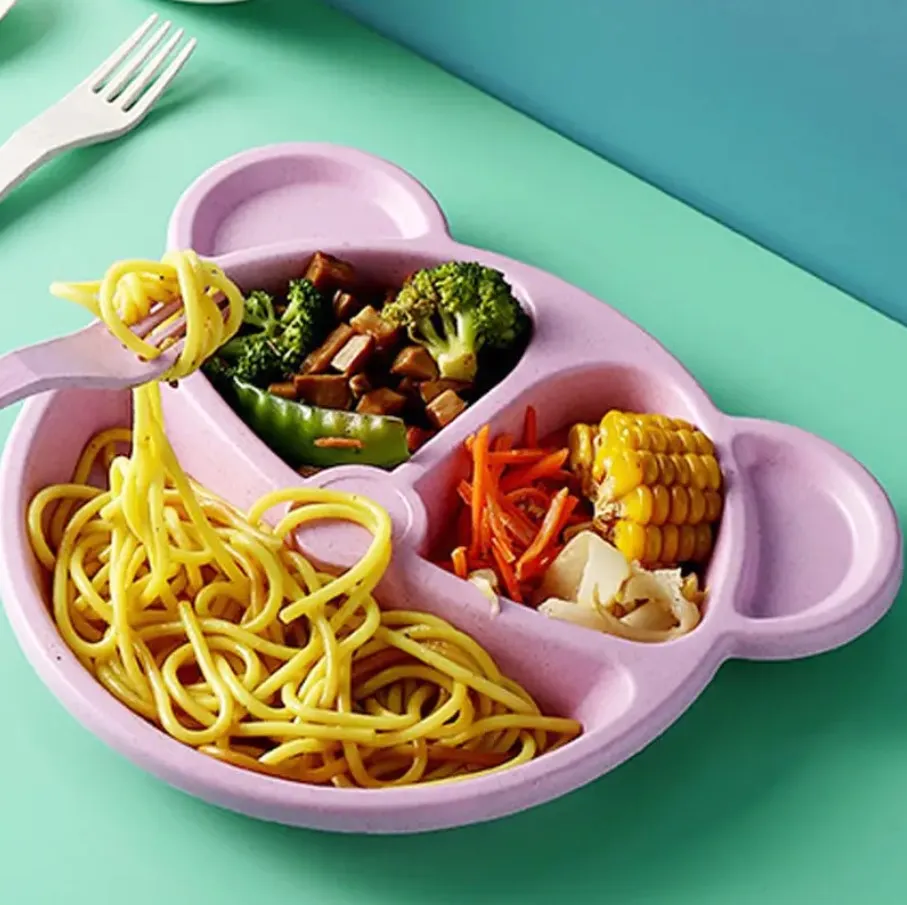 5pcs Cartoon Dinner Plate Set With Divided Plate, Fork And Spoon