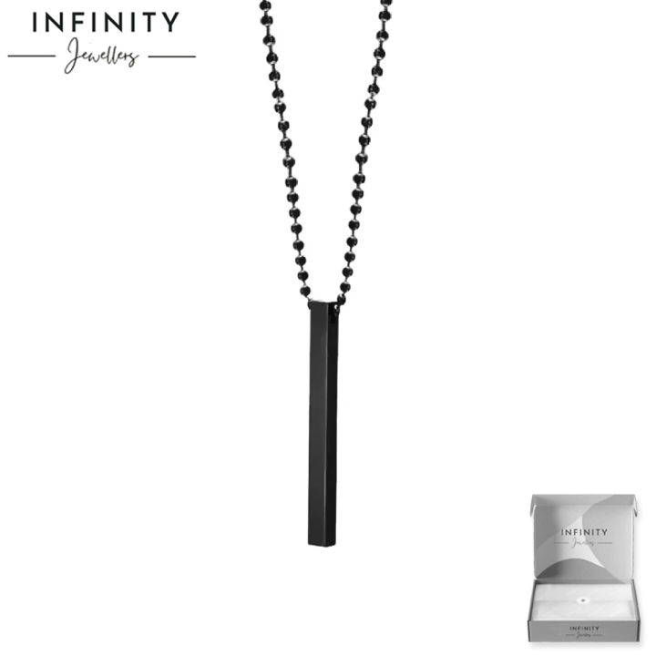 Vertical Bar Pendant Locket With Black Beads Chain Necklace Set For Girls Women Men Ladies Couples Unisex Friendship Mens Boys Nacklace -  Couple Best Friend Ship Stick