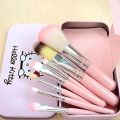 Hello Kitty Soft Makeup Brush Set - Pink (7 Pcs) with hello kitty print Box Pink, Foundation, Powder, Eye shadow, Brushes Set. 