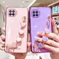 For OPPO F17 Pro Back Cover with 3D Love Heart Wristband Chain Fashion Bracelet Shiny Plating Phone Case Soft Silicone Bumper Protective Cover. 