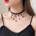 Black New Gothic Lace Victorian Vintage Chain Collar Choker with Tassel Beads Bib Necklace Pendant For Girls. 