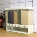 Wall Mounted Food Dispenser,Whole Grains Rice Bucket,Large Capacity 6-Grid Storage Dry Food Dispenser, Dry Food Fruit Storage Box For Home and Kitchen. 