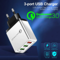 Qualcomm QC 3.0 Fast Charger With Triple USB 3 Port 3A 18W Quick Charge For All Brands / For Samsung / Iphone / HTC / Infinix / Xiaomi / Oppo / Huawei / Nokia / Lenovo - White. 