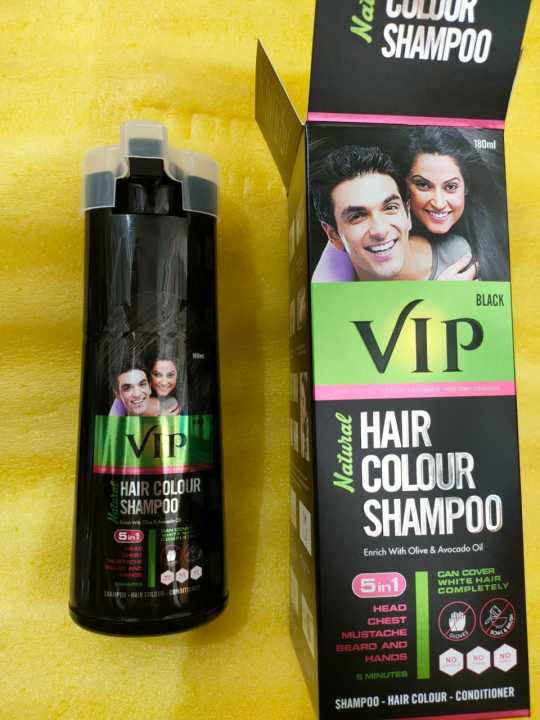 VIP 5 in 1 Hair Colour Shampoo base Hair Color Shampoo,Black & Brown 180 ml only 15 minutes