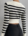 bellylady Omens Cropped Striped Sweaters Oversized Batwing Long Sleeve Crew Neck Crop Tops Knit Pullover. 