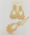 Artificial Golden Ear Rings With Beautyfull Tika New Pearl Latkan Style New Look Long Lasting Polish For Beautyfull Girls Artical 48973872892. 