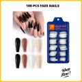 100PCS Artificial Nails Kit | Square, Oval & Coffin Shape Natural Color Fake Nails Set | Acrylic Nail With Free Glue | Durable and Easy to Apply | Artificial Nails Fakee Nails Acrylic Nails For Girls | Beautiful Nails Falsee Nails | Perfect for Everywhere. 