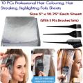 10 PCs Hair Streaking Sheets Aluminum Foil Sheets for Pop Up Hair Highlighting Hair Coloring Bleaching, Lightening fashion Hair Style with 3 PCs brushes Sets. 