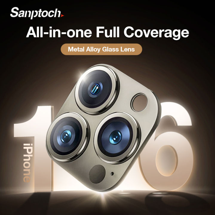 Sanptoch Dustproof Alloy Full Cover Camera Lens Protector For iPhone 16 / 15 / 14 / 13 / 12 / 11 Pro Max Plus HD Diamond Tempered Glass Film
