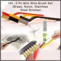 3Pcs Wire Brush Set, Nylon/Brass/Stainless Steel Brush with Curved Handle Grip, Cleaning Brush, Polishing Brush. 