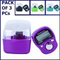 Pack Of 3 SXH 5136 LED Display Digital Tasbih Mini Finger Counters digital tasbih counter, LED display tasbih, mini finger counter, SXH 5136, religious counter, portable finger counter, LED tasbih, meditation tool, counting device, finger tally counter. 