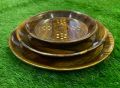 Stunning Wooden Plate Set with Intricate Brass Decorative Work | Set of Wooden Plates | Upgrade Your Table Setting! Wooden Plate Set | 03 Piece Set | Impress your guests | Hadi Wood Craft | Draz.pk. 